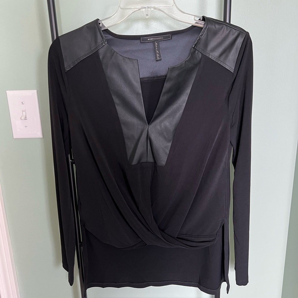 BCBGMaxazria Black Blouse with Leather detail